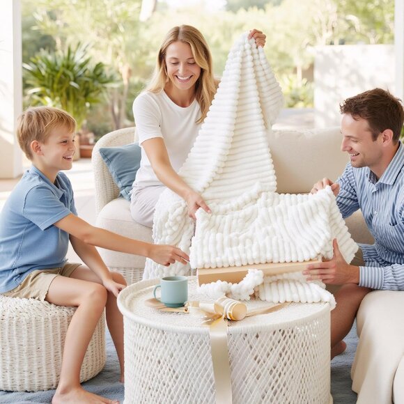 🆕Women Off White 120" x 120"Bedsure Gentle Soft Throw Cute Large Throws Blanket - Picture 6 of 11